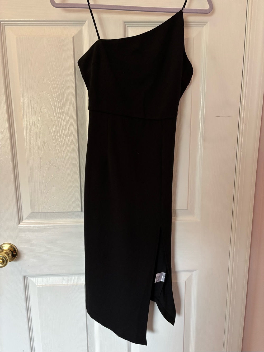 Princess Polly Black One-Shoulder Midi Slip Dress with Side Slit